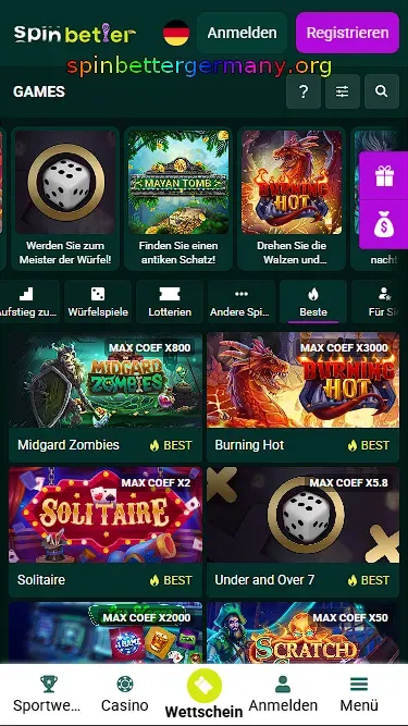 Casino-Spiele bei SpinBetter Deutschland