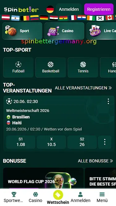 Startseite von SpinBetter Deutschland